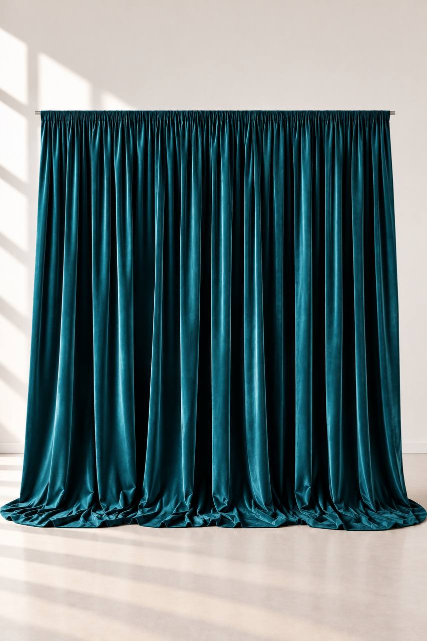 Samt-Fotowand Pfauenblau (Petrol / Blaugrün) – 3 × 3 m mieten