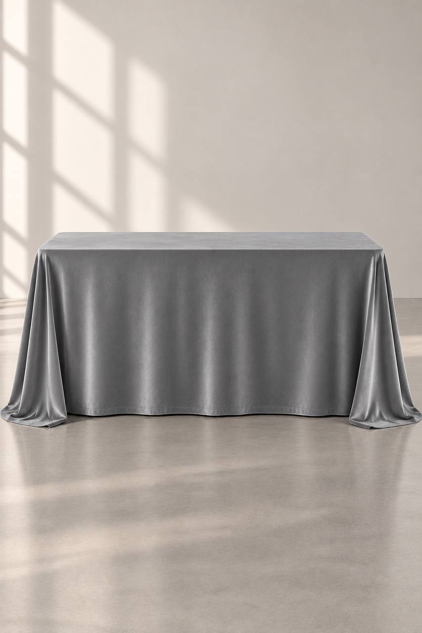 Samt-Tischdecke Grau 300 × 400 cm, bügelfrei