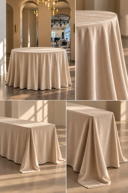 Samt-Tischdecke Hellbeige 300 × 400 cm, bügelfrei