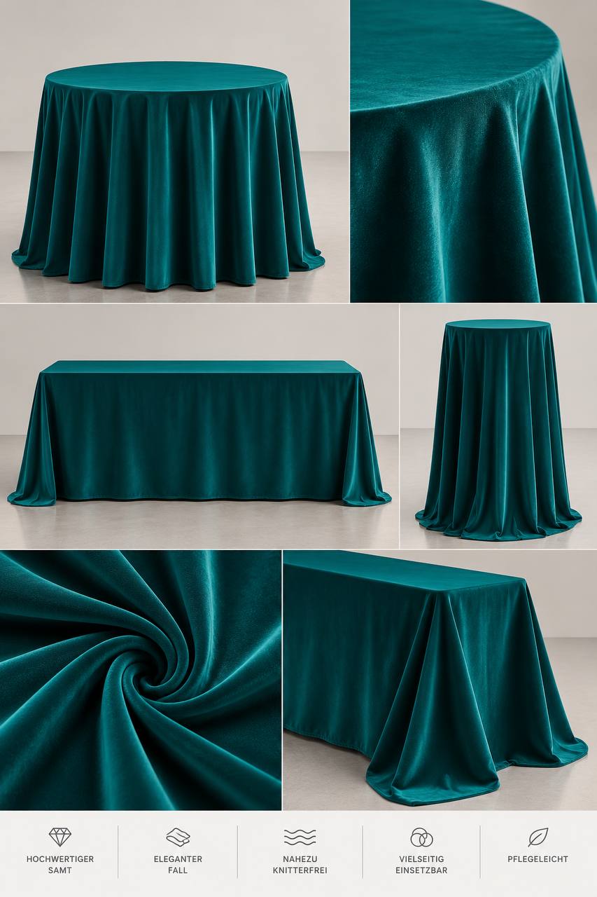 Samt-Tischdecke smaragdgrüne Farbe 300 × 400 cm, bügelfrei