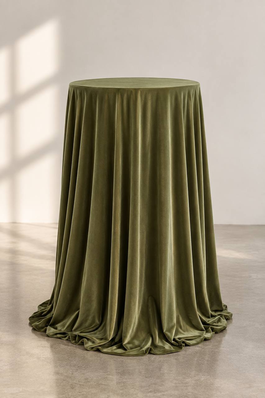 Samt-Tischdecke Olivgrün Farbe 320 cm Rund, bügelfrei