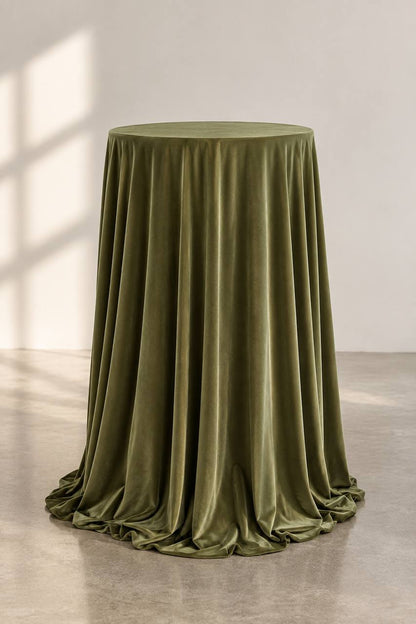 Samt-Tischdecke Olivgrün Farbe 320 cm Rund, bügelfrei