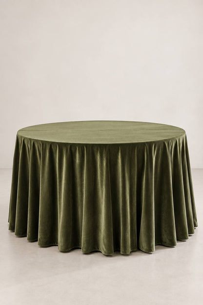 Samt-Tischdecke Olivgrün Farbe 320 cm Rund, bügelfrei