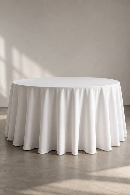 Runde weiße Tischdecke Ø 330 cm für Hochzeit und Event mieten Berlin